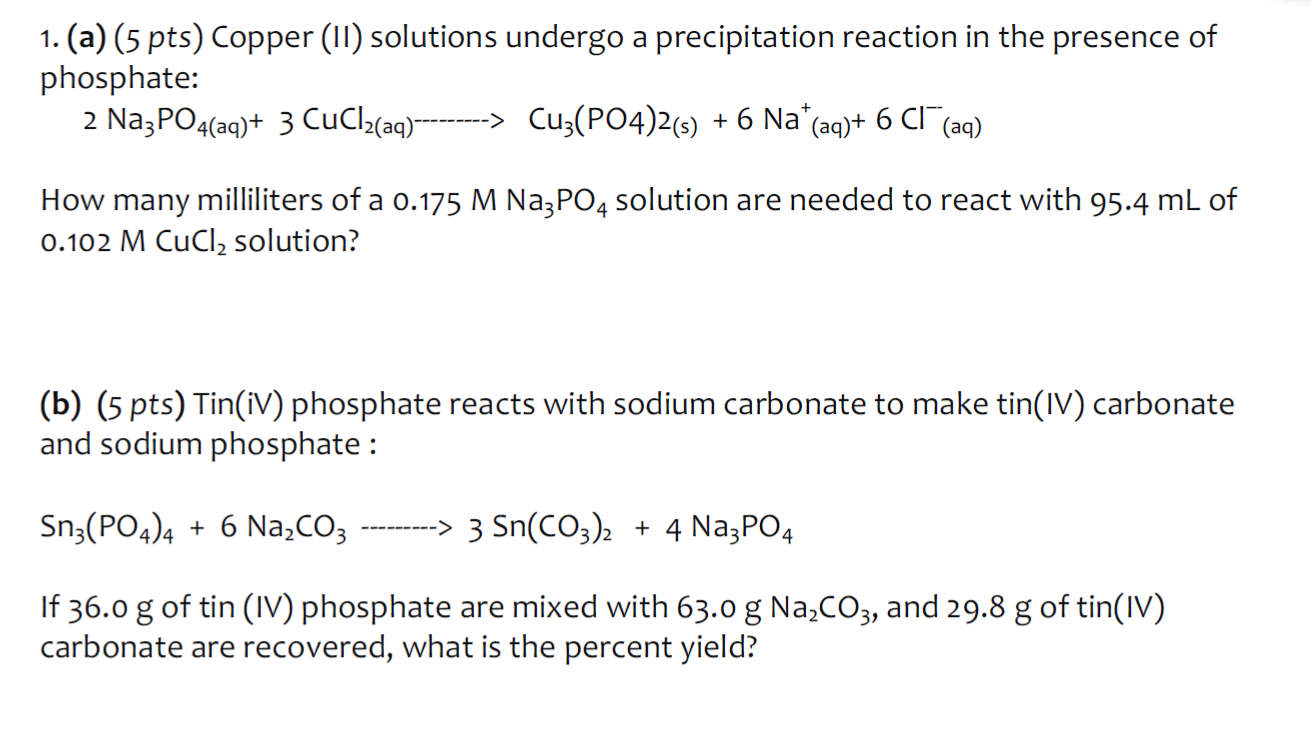 Solved 1. (a) (5 pts) Copper (II) solutions undergo a | Chegg.com