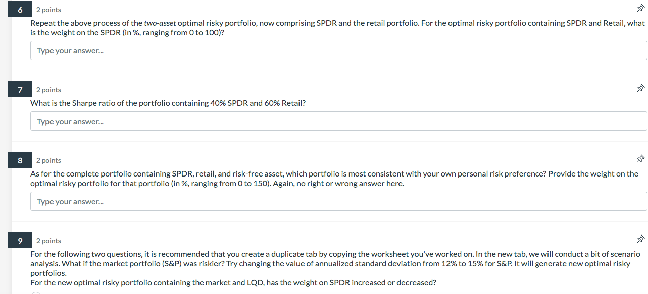 2 points What is the Sharpe ratio of the portfolio | Chegg.com
