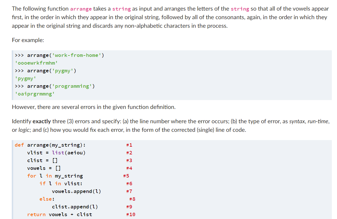 Solved The following function arrange takes a string as | Chegg.com
