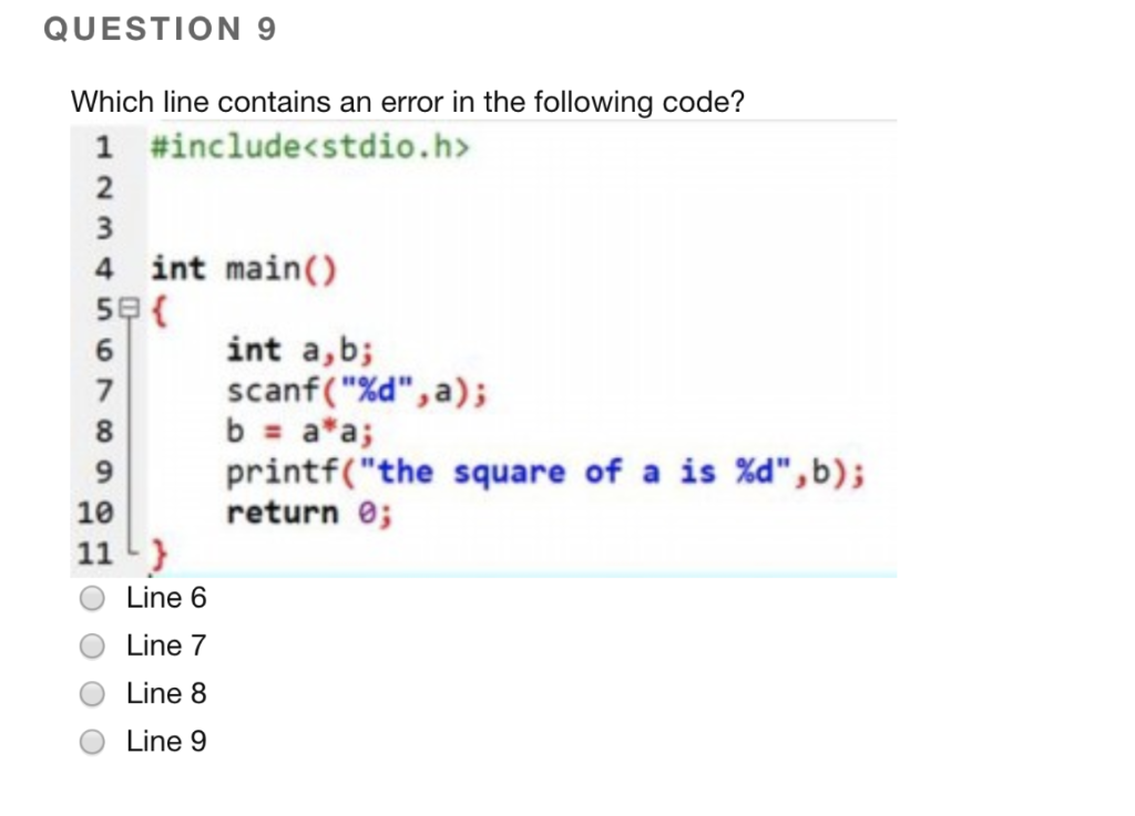 Solved QUESTION 9 Which line contains an error in the | Chegg.com