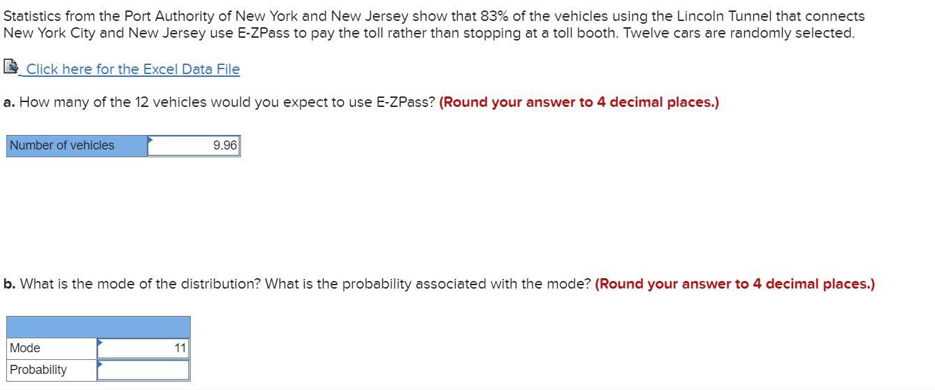 Solved Statistics from the Port Authority of New York and