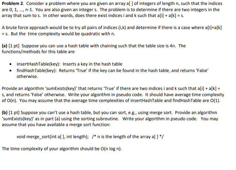 Solved Problem 2. Consider a problem where you are given an | Chegg.com