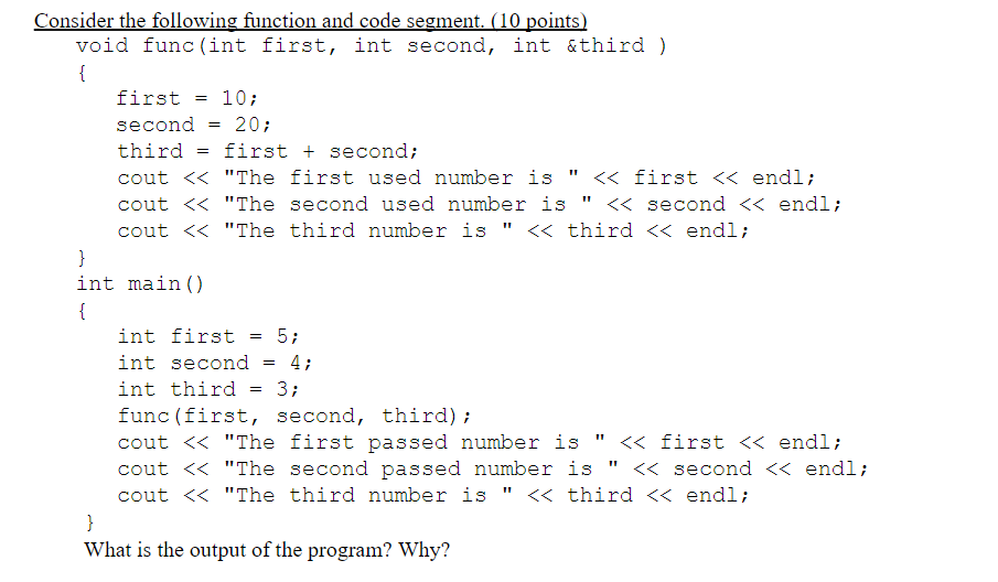 Solved Consider the following function and code segment. (10 | Chegg.com