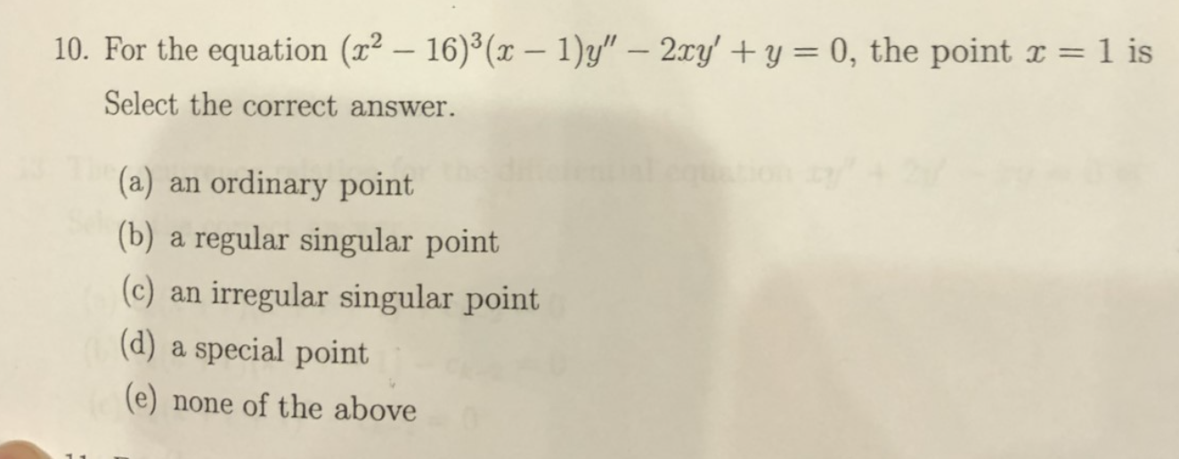 Solved 10 For The Equation X 16 X 1 Y 2xy Chegg Com