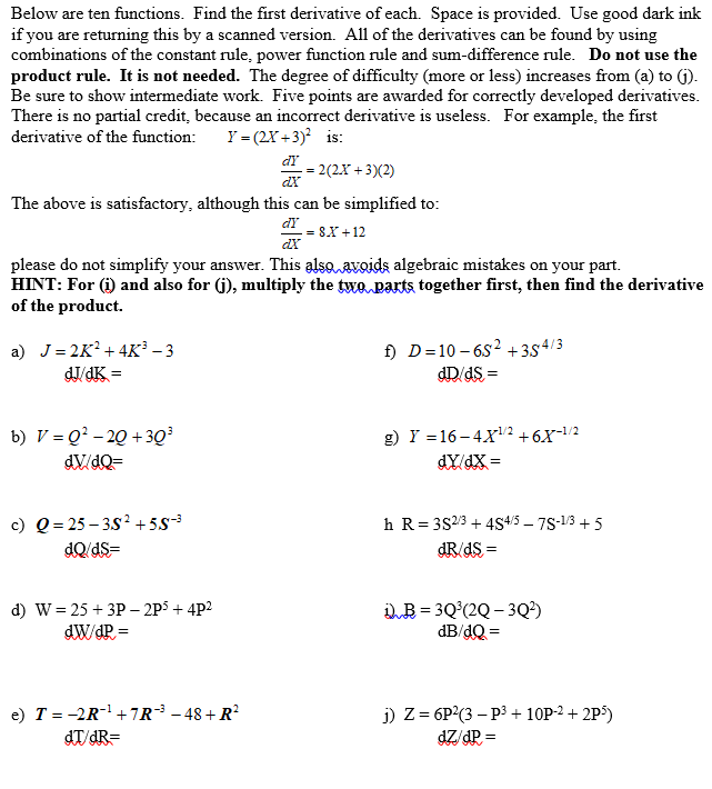 Solved Below are ten functions. Find the first derivative | Chegg.com