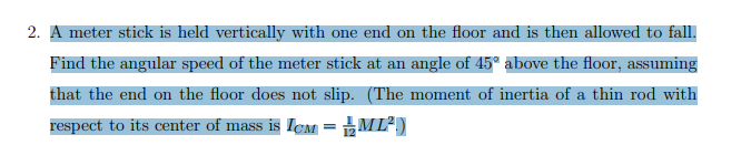 Solved A meter stick is held vertically with one end on the | Chegg.com