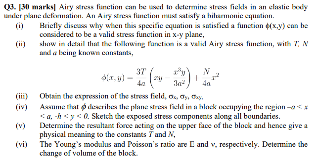 Solved Q3. [30 Marks) Airy Stress Function Can Be Used To | Chegg.com