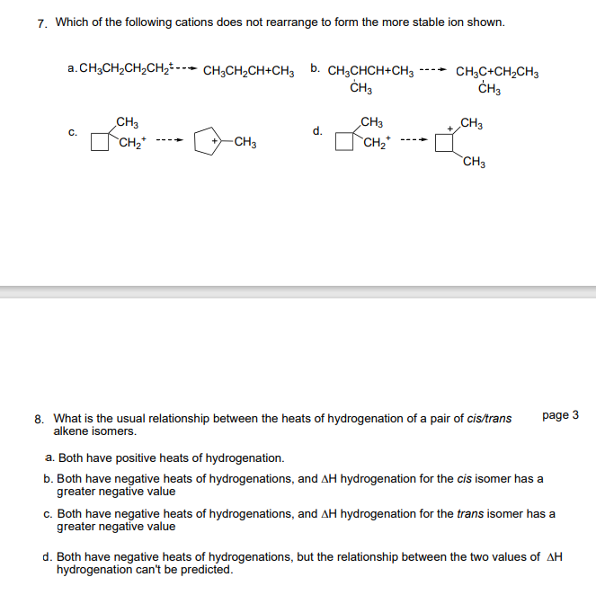 Solved 7. Which of the following cations does not rearrange | Chegg.com