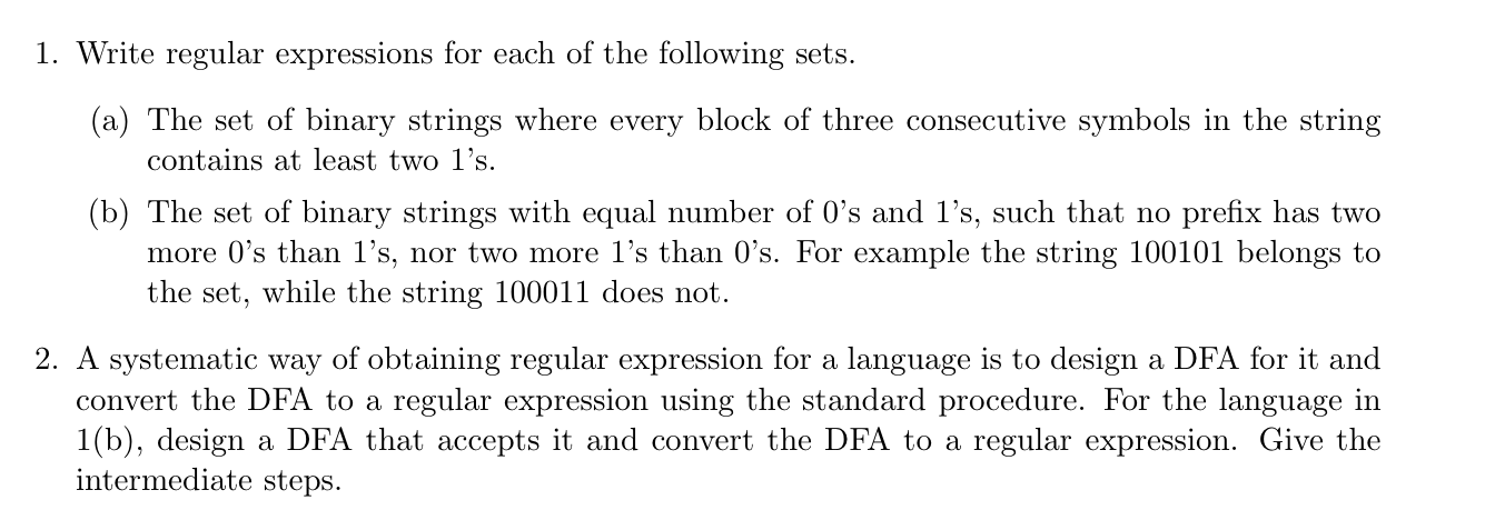 Solved 1. Write regular expressions for each of the | Chegg.com