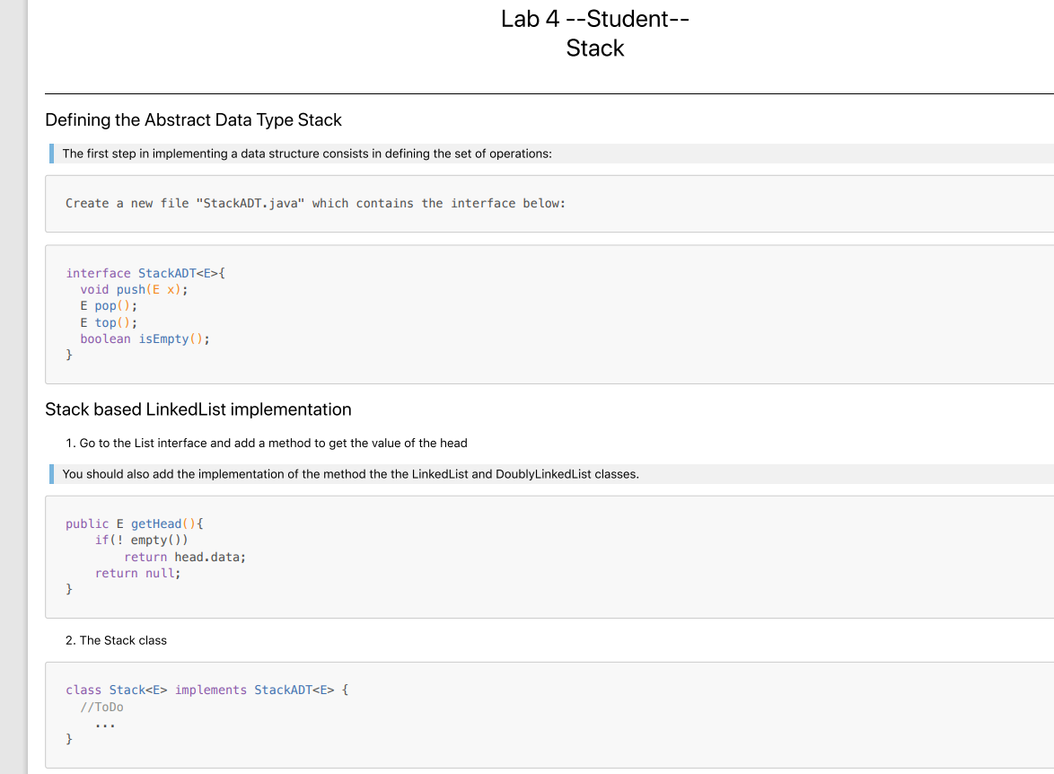 Solved Class Stack Implements StackADT { // ToDo | Chegg.com