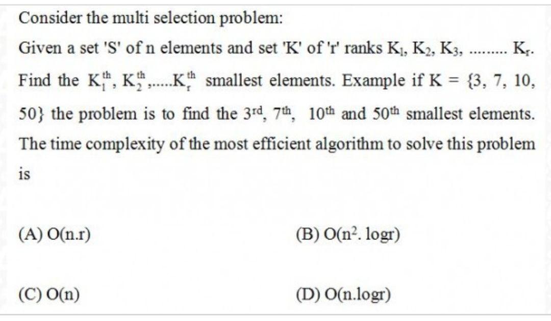 Solved .. = Consider the multi selection problem: Given a | Chegg.com