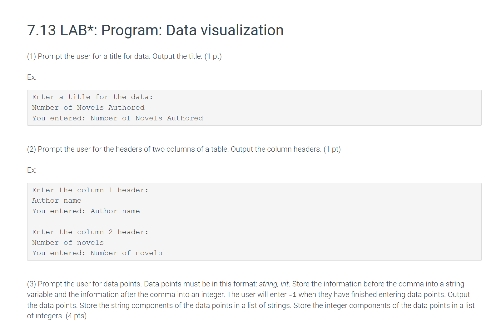 Solved in python please 7.13 ﻿LAB*: Program: Data | Chegg.com