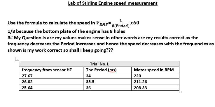 Solved Lab of Stirling Engine speed measurement 1 Use the | Chegg.com