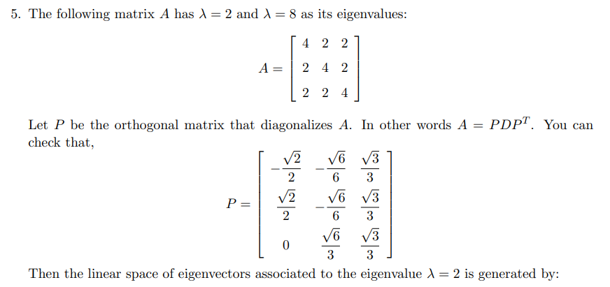 Solved (A) the last column of the matrix P (B) the last two | Chegg.com