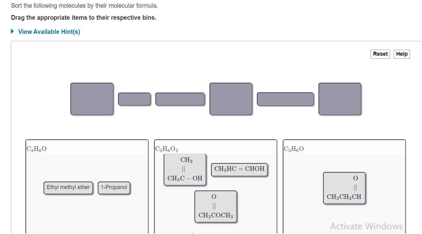 Solved Sort the following molecules by their molecular