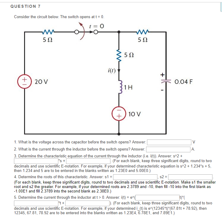 Solved QUESTION 7 Consider the circuit below. The switch | Chegg.com