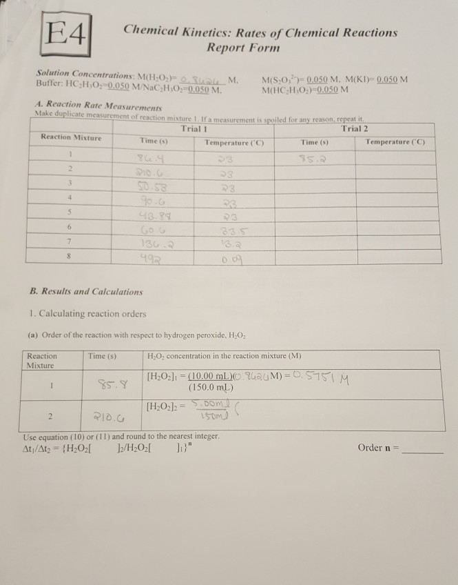 Chemical Kinetics Rates Of Chemical Reactions Report Chegg Com Chemical Kinetics Rates Of Chemical Reactions Report Chegg Com
