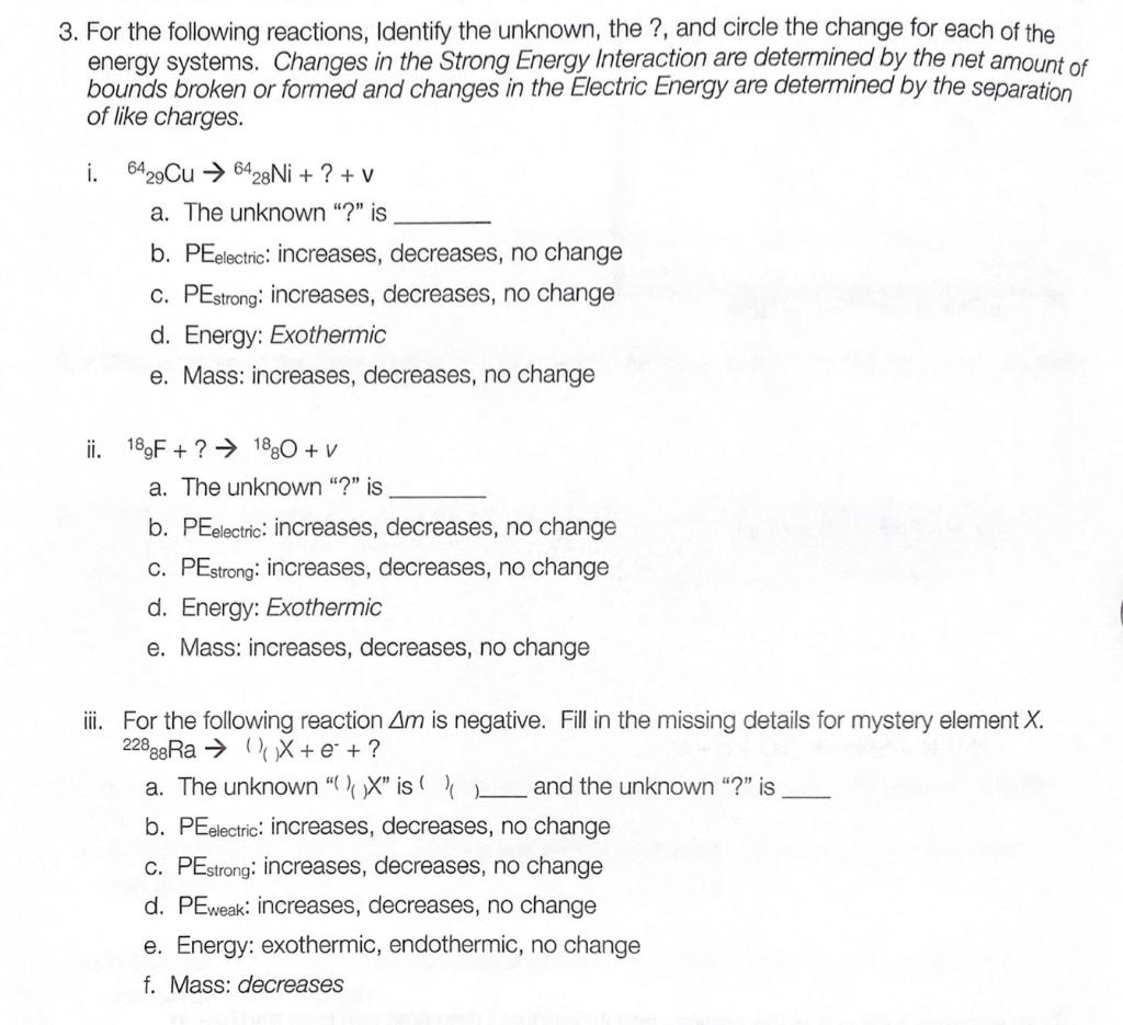 3. For the following reactions, Identify the unknown, | Chegg.com