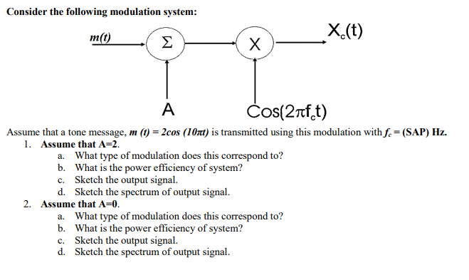 Solved Consider the following modulation system: m(0) X(t) X | Chegg.com
