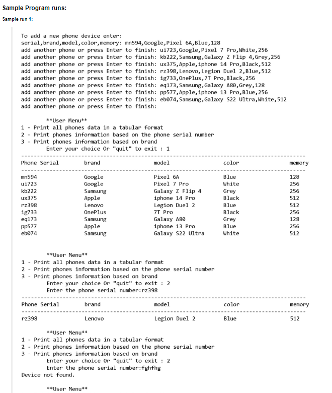 Solved Write a Python program that stores information about | Chegg.com