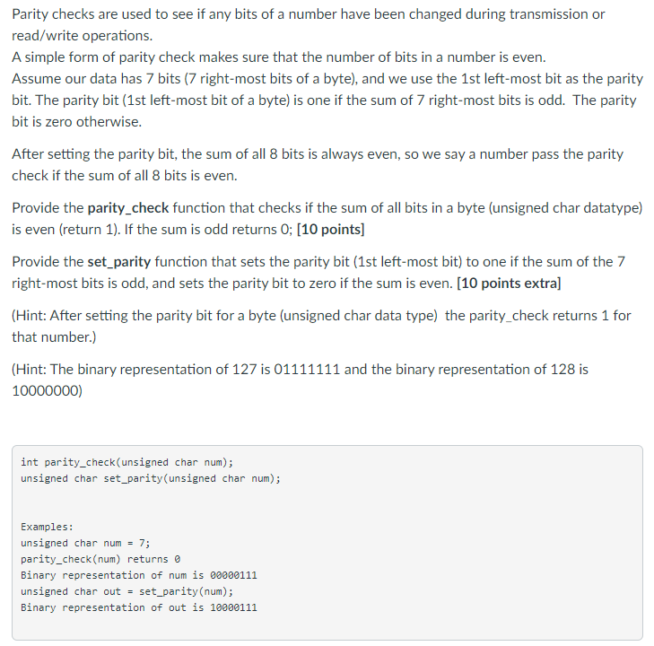 Solved Parity checks are used to see if any bits of a number | Chegg.com