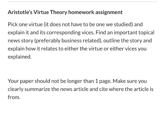 Solved Aristotle's Virtue Theory homework assignment Pick | Chegg.com