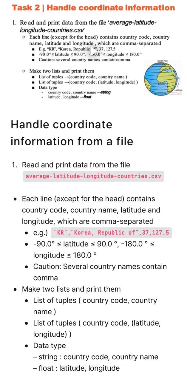 Solved Task 2 | Handle coordinate information 1. Read and | Chegg.com