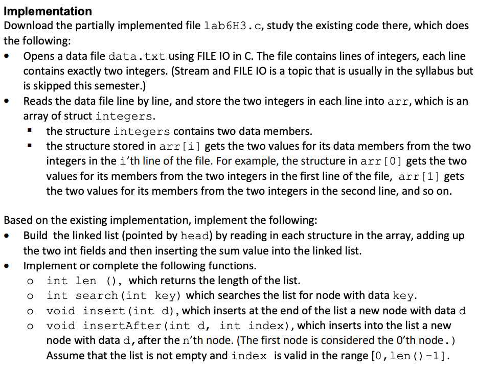 Implementation Download the partially implemented | Chegg.com