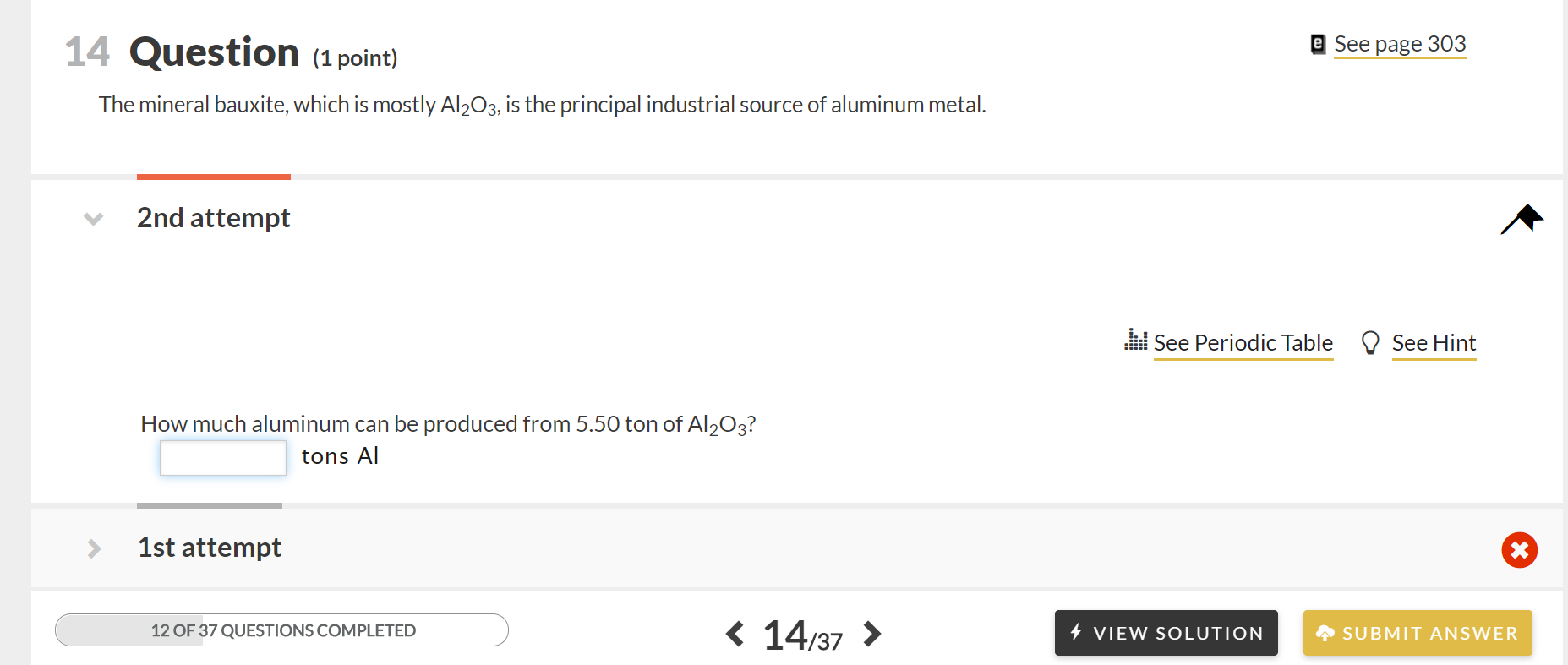 Solved @ See page 303 14 Question (1 point) The mineral | Chegg.com