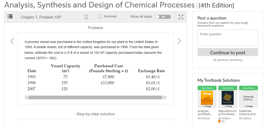 Solved Analysis, Synthesis and Design of Chemical Processes | Chegg.com