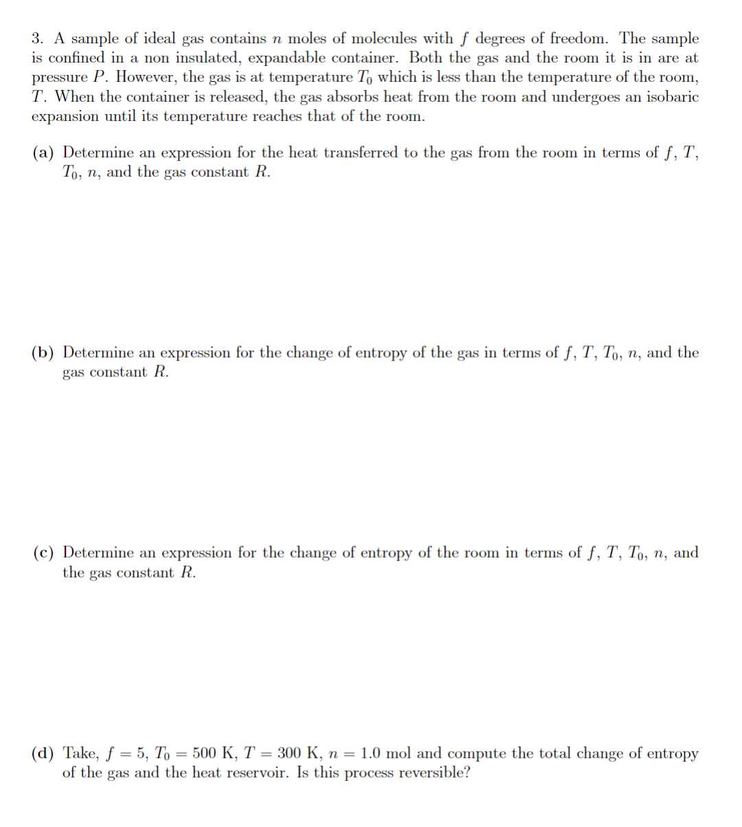 Solved 3. A sample of ideal gas contains n moles of | Chegg.com