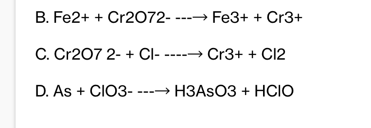 Solved B. Fe2++Cr2O72−−−→Fe3++Cr3+ C. | Chegg.com