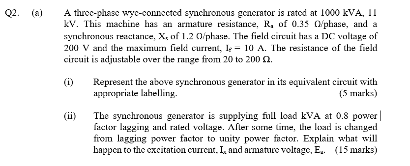 Solved Q2. (a) A Three-phase Wye-connected Synchronous | Chegg.com