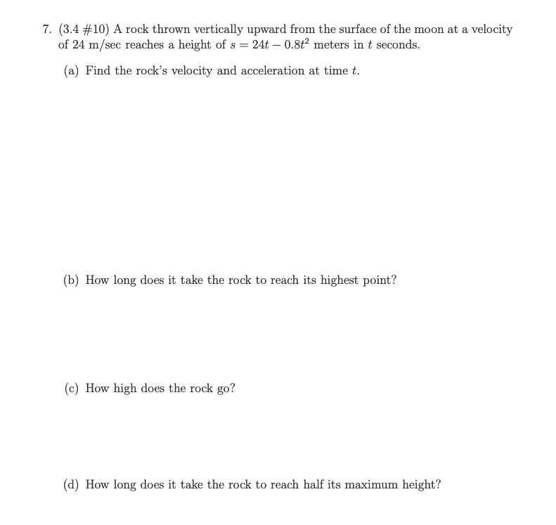 Solved 7. (3.4 #10) A rock thrown vertically upward from the | Chegg.com
