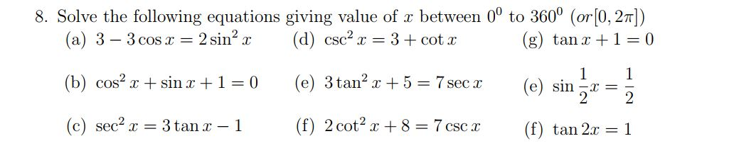 Solved 8. Solve the following equations giving value of x | Chegg.com