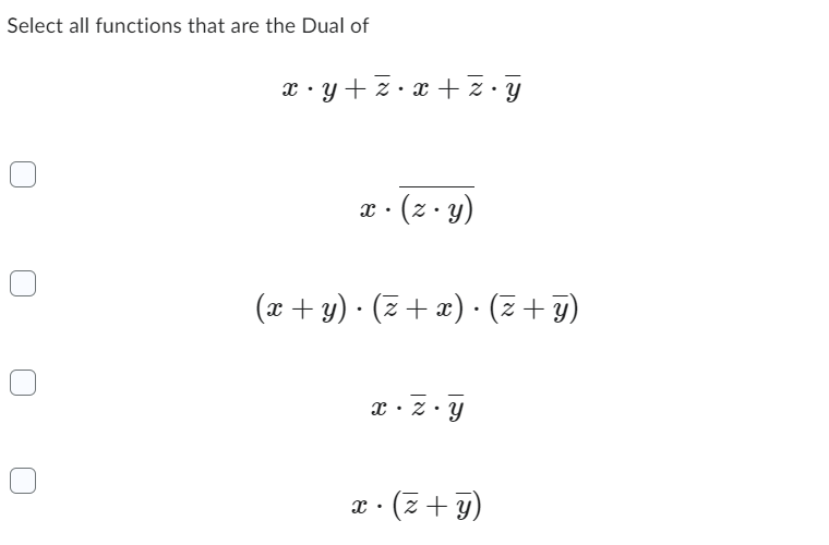 Solved Select all functions that are the Dual of | Chegg.com