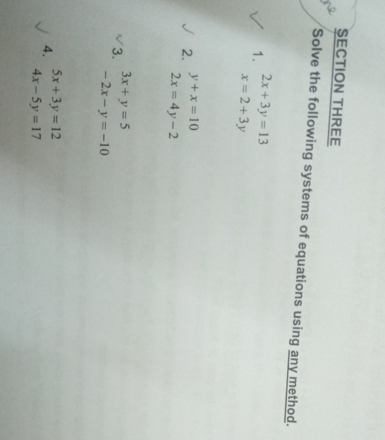 Solved SECTION THREE Solve the following systems of | Chegg.com