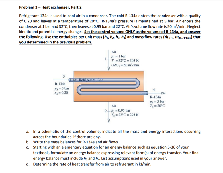 Solved Problem 3 - Heat exchanger, Part 2 Refrigerant-134a | Chegg.com