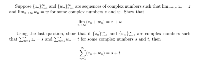 Solved Suppose {zn}n=1∞ and {wn}n=1∞ are sequences of | Chegg.com