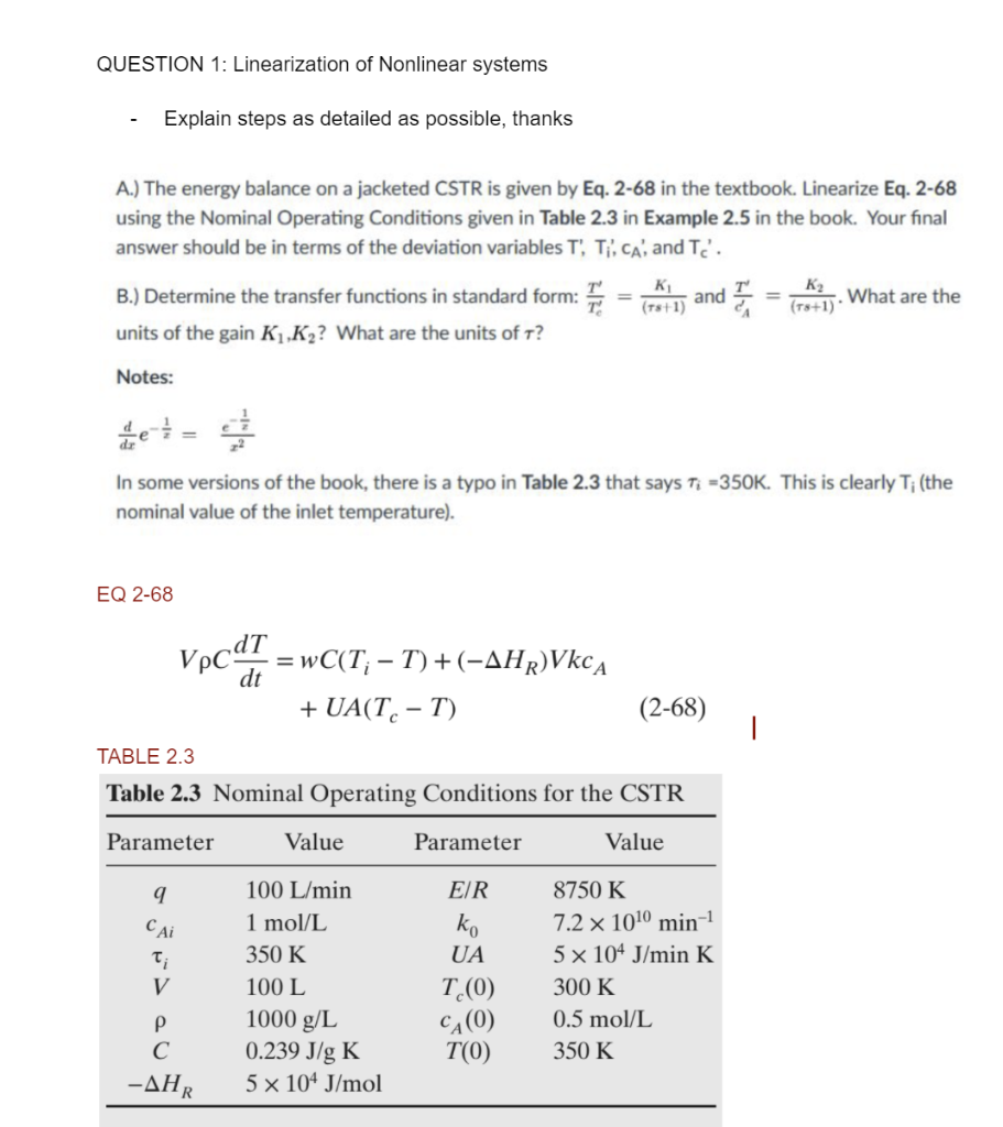 Solved QUESTION 1: Linearization of Nonlinear systems | Chegg.com