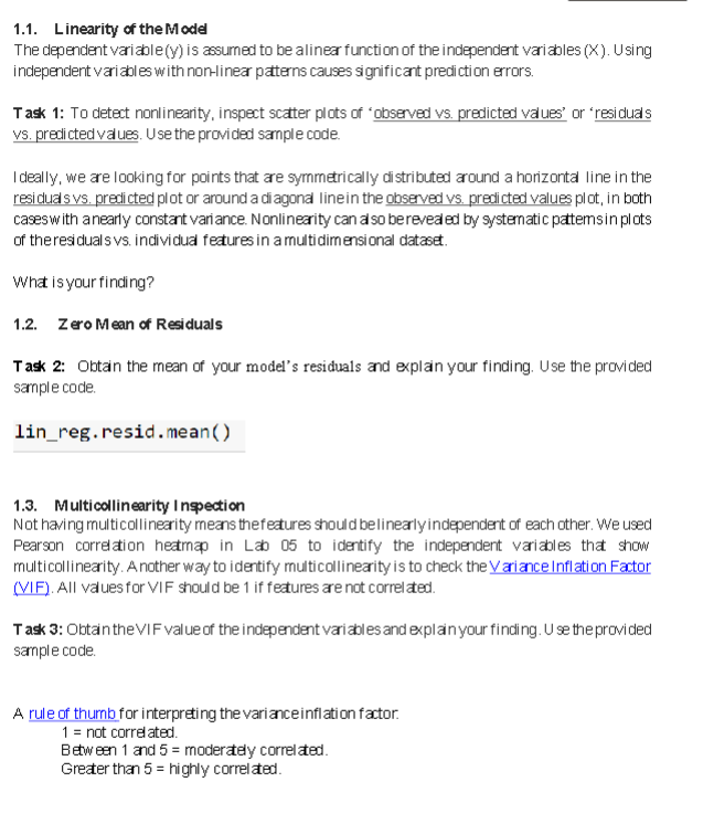 1.1. Linearity of the Model
The dependent variable \( (Y) \) is assurned to be alinea function of the independent variables (