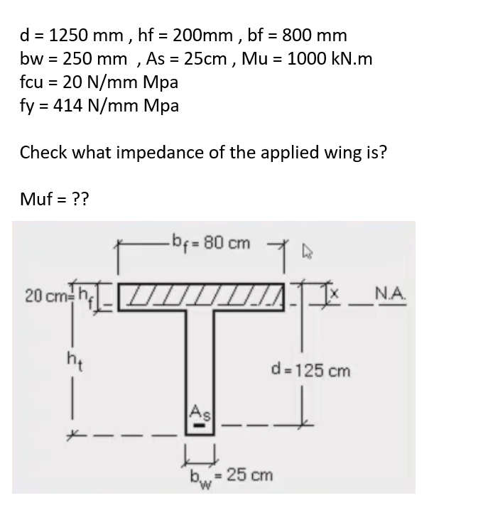 Solved D 1250 Mm Hf 200mm Bf 800 Mm Bw 250 Mm Chegg Com