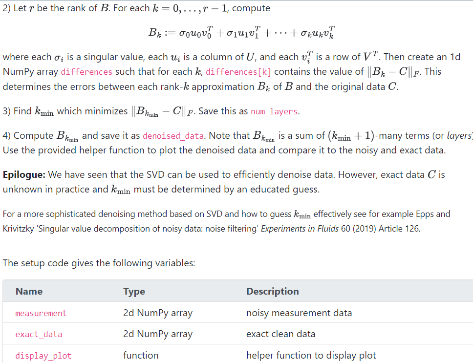 Solved Singular Value Decomposition Is Often Used To Clean