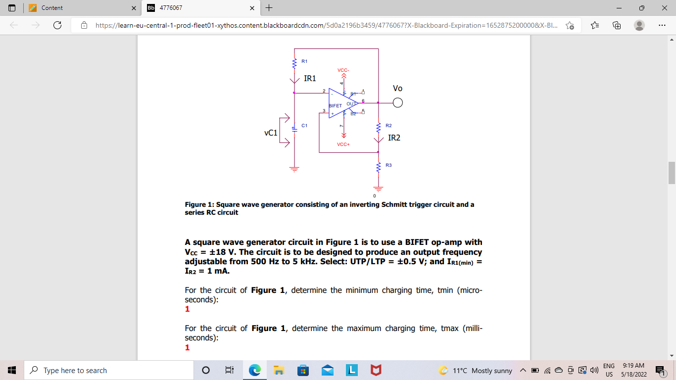 Solved For the circuit of Figure 1, determine the output | Chegg.com