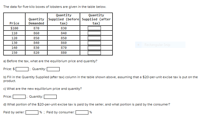 Solved The data for five-kilo boxes of lobsters are given in | Chegg.com