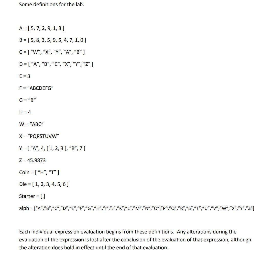 Some Definitions For The Lab A 5 7 2 9 1 3 Chegg Com