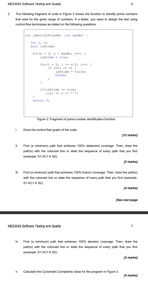 Solved MES3053 Software Testing and Quality 3. The following | Chegg.com