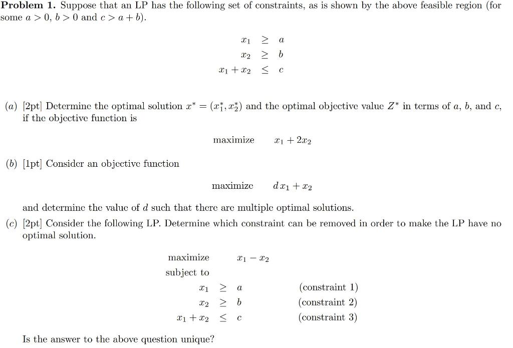 Solved -(a,c-a) (a,b) (c-b,b) Problem 1. Suppose That An LP | Chegg.com