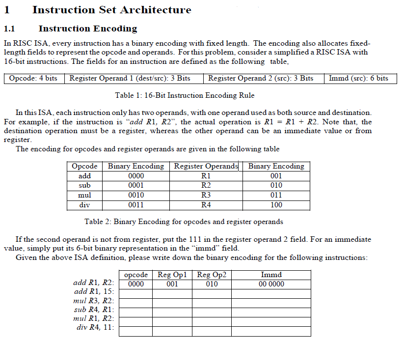 Solved 1 Instruction Set Architecture 1.1 Instruction | Chegg.com