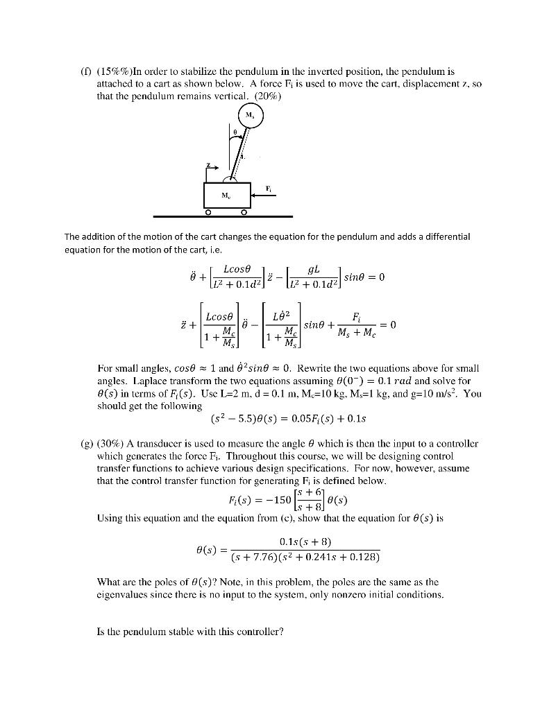 Solved An inverted pendulum consisting of a sphere with | Chegg.com